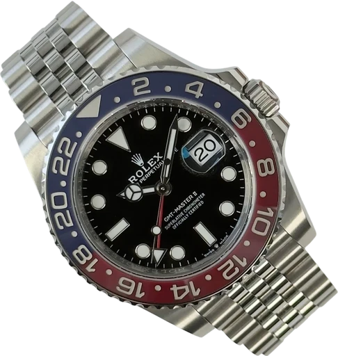 Titel: GMT-Master 126710BLRO (Pepsi) (Nyhed)
Mærke: Rolex
Model: GMT-Master
Ref.: 126710BLRO
Årgang: 2025
Tilbehør: Boks og Papirer
Stand: 9.5 (Brugt)
Pris: 170.000 kr.
Diameter: 40mm
Funktioner: GMT, Dato
Skivefarve: Sort
Rem: Metal
Kassemateriale: Stål
Kategori: Pilot
Køn: Herre
Match: 100.0%
Billedet ejes af Stæhr Preowned (1052872) Et Rolex ur