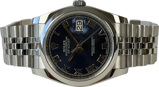 Titel: Datejust 116200 med blå skive og romertal
Mærke: Rolex
Model: Datejust
Ref.: 116200
Årgang: 2018
Tilbehør: Boks og Papirer
Stand: 9.0 (Brugt)
Pris: 55.000 kr.
Diameter: 36mm
Funktioner: Dato
Skivefarve: Blå
Rem: Metal
Kassemateriale: Stål
Kategori: Dress
Køn: Unisex
Match: 100.0%
Billedet ejes af Stæhr Preowned (1083085) Et Rolex ur