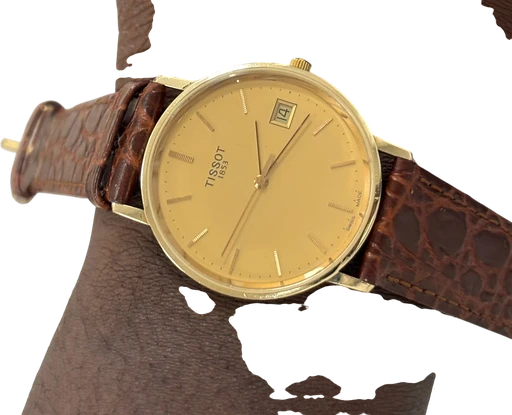 Title: T-Gold Goldrun 14k
Brand: Tissot
Model: T-Gold Goldrun
Ref: t71.2.411.21
Category: Dress
Diameter: 34mm
Functions: Dato
Year: 2010
Price: 6500
Condition: 9.0
Dial Color: Guld
Strap: Læder
Case material: Guld
Gender: Herre
Match: 100.0%
Billedet er ejet af Studts Vintage (152746) Et Tissot ur