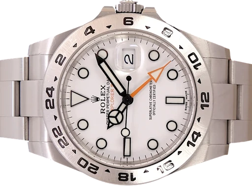 Title: Explorer II
Brand: Rolex
Model: Explorer II
Ref: 216570
Category: Sport
Diameter: 42mm
Functions: Dato, GMT
Year: 2018
Price: 64995
Condition: 9.0
Dial Color: Hvid
Strap: Metal
Case material: Stål
Gender: Herre
Match: 100.0%
Billedet er ejet af TimeToWatch (101987) Et Rolex ur