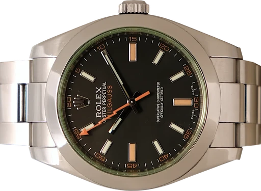 Title: Milgauss
Brand: Rolex
Model: Milgauss
Ref: 116400GV
Category: Sport
Diameter: 40mm
Functions:
Year: 2010
Price: 67995
Condition: 9.0
Dial Color: Sort
Strap: Metal
Case material: Stål
Gender: Herre
Match: 100.0%
Billedet er ejet af TimeToWatch (102001) Et Rolex ur
