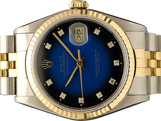 Title: Datejust 36 mm
Brand: Rolex
Model: Datejust 36 mm
Ref: 16233
Category: Dress
Diameter: 36mm
Functions: Dato
Year: 1993
Price: 56995
Condition: 9.0
Dial Color: Blå
Strap: Metal
Case material: Stål
Gender: Unisex
Match: 100.0%
Billedet er ejet af TimeToWatch (293663) Et Rolex ur