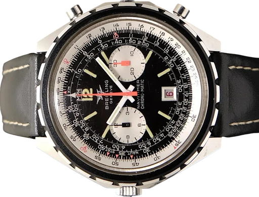 Title: Navitimer Chrono-Matic
Brand: Breitling
Model: Navitimer Chrono-Matic
Ref: 1806
Category: Racing
Diameter: 47mm
Functions: Kronograf, Dato
Year: 1970
Price: 24995
Condition: 8.0
Dial Color: Sort
Strap: Læder
Case material: Stål
Gender: Herre
Match: 100.0%
Billedet er ejet af TimeToWatch (271764) Et Breitling ur