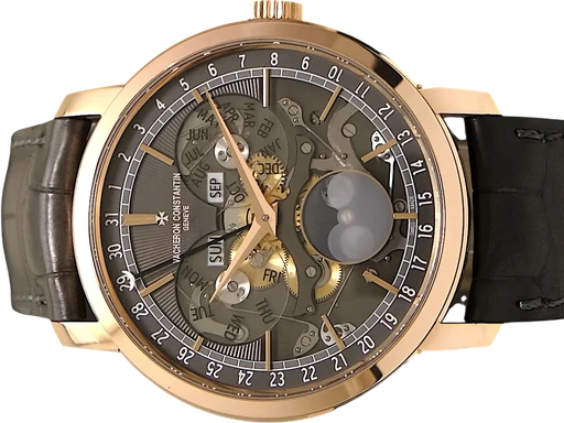 Title: Ukategoriseret Vacheron Constantin Traditionnelle
Brand: Oris
Model: Vacheron Constantin Traditionnelle
Ref: 4020T/000R-B654
Category: Dress
Diameter: 41mm
Functions: Dato, Ugedag, Månefase
Year: 2022
Price: 299995
Condition: 9.5
Dial Color: Grå
Strap: Læder
Case material: Guld
Gender: Herre
Match: 100.0%
Billedet er ejet af TimeToWatch (101950) Et Oris ur