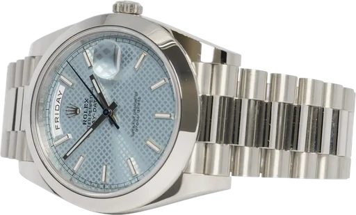 Titel: Day-Date 40, Ice-Blue, Platin, President (Nyhed)
Mærke: Rolex
Model: Day-Date 40
Ref.: 228206
Årgang: 2022
Tilbehør: Boks og Papirer
Pris:
Diameter: 40mm
Funktioner: Dato, Ugedag
Skivefarve: Blå
Rem: Metal
Kassemateriale: Andet
Kategori: Dress
Køn: Herre
Match: 100.0%
Billedet ejes af Urhandleren (1203128) Et Rolex ur