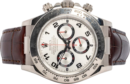 Title: Daytona 40, Sølv, Hvidguld, Læder (New)
Brand: Rolex
Model: Cosmograph Daytona
Ref: 116519
Category: Racing
Diameter: 40mm
Functions: Kronograf
Year: 2006
Price: 179900
Condition: 7.0
Dial Color: Sølv
Strap: Læder
Case material: Guld
Gender: Herre
Match: 100.0%
Billedet er ejet af Urhandleren (644746) Et Rolex ur