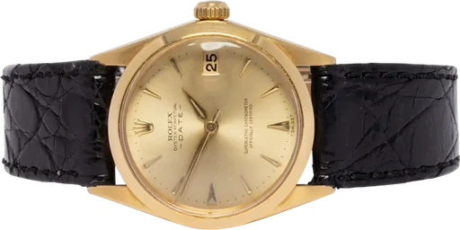 Title: Oyster Perpetual Date 34, Champagne, Guld, Læder
Brand: Rolex
Model: Oyster Perpetual Date
Ref: 6624
Category: Dress
Diameter: 34mm
Functions: Dato
Year: 1964
Price: 44900
Condition: 7.0
Dial Color: Guld
Strap: Læder
Case material: Guld
Gender: Unisex
Match: 100.0%
Billedet er ejet af Urhandleren (102626) Et Rolex ur