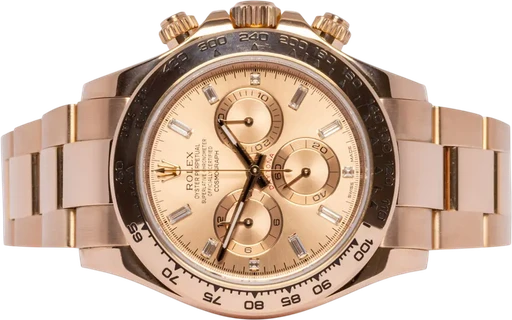 Title: Daytona, 40, Sundust, Baguette, Everose, Oyster
Brand: Rolex
Model: Cosmograph Daytona
Ref: 116505
Category: Racing
Diameter: 40mm
Functions: Kronograf, Dato
Year: 2016
Price: 419900
Condition: 7.0
Dial Color: Guld
Strap: Metal
Case material: Guld
Gender: Herre
Match: 100.0%
Billedet er ejet af Urhandleren (102480) Et Rolex ur
