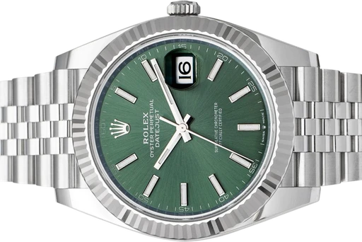 Titel: Datejust 126334 Mint Green
Mærke: Rolex
Model: Datejust
Ref.: 126334
Årgang: 2024
Tilbehør: Boks og Papirer
Stand: 10.0 (Nyt)
Pris: 111.000 kr.
Diameter: 41mm
Funktioner: Dato
Skivefarve: Grøn
Rem: Metal
Kassemateriale: Stål
Kategori: Dress
Køn: Herre
Match: 100.0%
Billedet ejes af Urbørsen (102196) Et Rolex ur