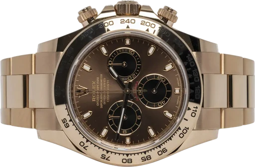 Titel: Daytona 40, Chocolate, Everose, Oyster
Mærke: Rolex
Model: Cosmograph Daytona
Ref.: 116505
Årgang: 2022
Tilbehør: Boks og Papirer
Stand: 9.5 (Brugt)
Pris: 359.900 kr.
Diameter: 40mm
Funktioner: Kronograf
Skivefarve: Brun
Rem: Metal
Kassemateriale: Guld
Kategori: Racing
Køn: Herre
Match: 100.0%
Billedet ejes af Urhandleren (916758) Et Rolex ur