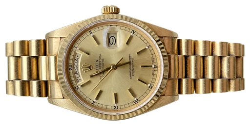 Titel: Day-Date 18038 36mm
Mærke: Rolex
Model: Day-Date
Ref.: 18038
Årgang: 1986
Tilbehør: Boks og Papirer
Stand: 8.5 (Brugt)
Pris: 133.500 kr.
Diameter: 36mm
Funktioner: Dato, Ugedag
Skivefarve: Guld
Rem: Metal
Kassemateriale: Guld
Kategori: Dress
Køn: Herre
Match: 100.0%
Billedet ejes af Urbørsen (967148) Et Rolex ur