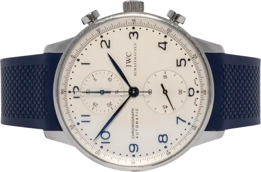 Title: Portugieser 41, Hvid, Stål, Gummi
Brand: IWC
Model: IWC Portugieser Chronograph
Ref: IW371417
Category: Dress
Diameter: 41mm
Functions: Kronograf
Year: 2011
Price: 49900
Condition: 7.0
Dial Color: Hvid
Strap: Gummi
Case material: Stål
Gender: Herre
Match: 100.0%
Billedet er ejet af Urhandleren (102609) Et IWC ur