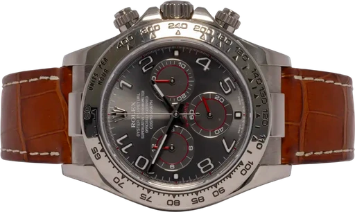 Title: Daytona 40, Racing, Hvidguld, Læder
Brand: Rolex
Model: Cosmograph Daytona
Ref: 116519
Category: Racing
Diameter: 40mm
Functions: Kronograf, Dato
Year: 2007
Price: 199900
Condition: 5.0
Dial Color: Grå
Strap: Læder
Case material: Guld
Gender: Herre
Match: 100.0%
Billedet er ejet af Urhandleren (102511) Et Rolex ur