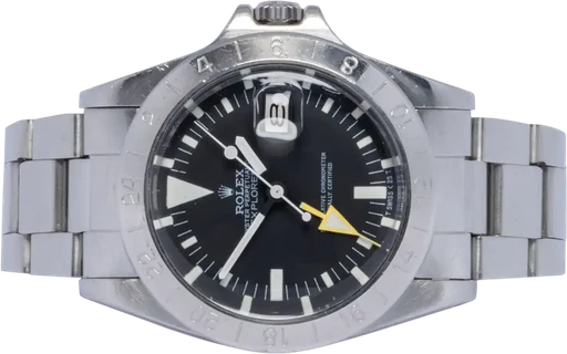 Title: Explorer II, 40, Stål
Brand: Rolex
Model: Explorer II
Ref: 1655
Category: Sport
Diameter: 40mm
Functions: Dato, GMT
Year: 1984
Price: 199900
Condition: 7.0
Dial Color: Sort
Strap: Metal
Case material: Stål
Gender: Herre
Match: 100.0%
Billedet er ejet af Urhandleren (102508) Et Rolex ur