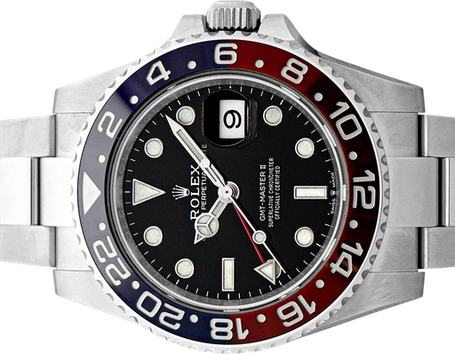 Titel: GMT-Master ll 126710BLRO (Pepsi)
Mærke: Rolex
Model: GMT-Master ll
Ref.: 126710BLRO
Årgang: 2023
Tilbehør: Boks og Papirer
Stand: 10.0 (Nyt)
Pris:
Diameter: 40mm
Funktioner: GMT, Dato
Skivefarve: Sort
Rem: Metal
Kassemateriale: Stål
Kategori: Sport
Køn: Herre
Match: 100.0%
Billedet ejes af Urbørsen (102220) Et Rolex ur