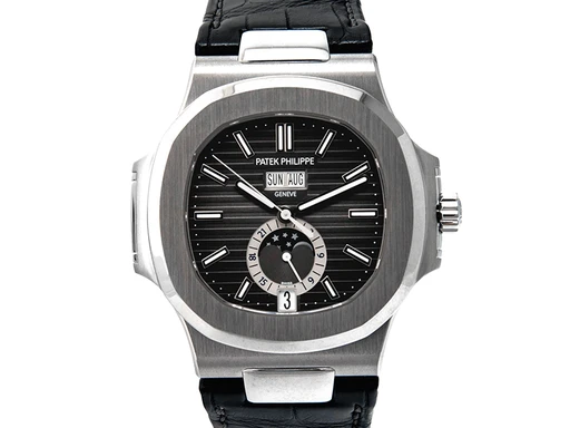 Title: Nautilus 5726A-001
Brand: Patek Philippe
Model: Nautilus
Ref: 5726A-001
Category: Dress
Diameter: 40mm
Functions: Dato, Ugedag, Månefase
Year: 2021
Price: null
Condition: undefined
Dial Color: Sort
Strap: Læder
Case material: Stål
Gender: Herre
Match: 100.0%
Billedet er ejet af Urbørsen (102226) Et Patek Philippe ur