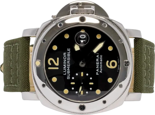 Title: Luminor Submersible Automatic Accaio A Serie Tritium 44, Stål
Brand: Panerai
Model: Panerai Luminor Submersible Automatic Accaio A Serie
Ref: PAM00024A
Category: Dykker
Diameter: 44mm
Functions: Dato
Year:
Price: 74900
Condition: 7.0
Dial Color: Sort
Strap: Stof
Case material: Stål
Gender: Herre
Match: 100.0%
Billedet er ejet af Urhandleren (102564) Et Panerai ur
