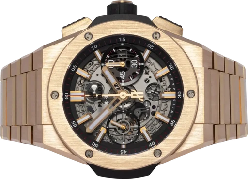 Title: BigBang Chronograph Integral King 42, Rose
Brand: Hublot
Model: Flyback Chronograph
Ref: 451.OX.1180.OX
Category: Racing
Diameter: 42mm
Functions: Kronograf
Year:
Price: 399900
Condition: 10.0
Dial Color: Sort
Strap: Metal
Case material: Guld
Gender: Herre
Match: 100.0%
Billedet er ejet af Urhandleren (151406) Et Hublot ur