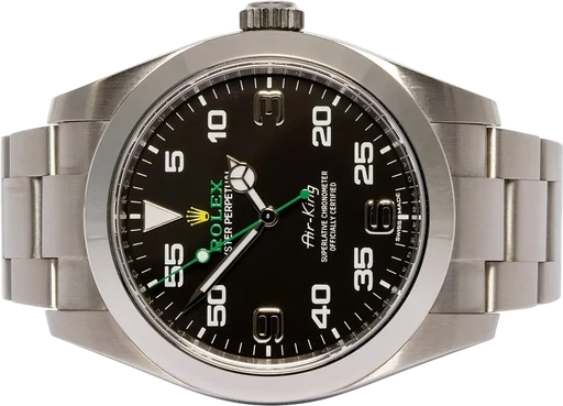 Title: Air-King, 40, 116900
Brand: Rolex
Model: Air-King
Ref: 116900
Category: Pilot
Diameter: 40mm
Functions:
Year: 2021
Price: 79900
Condition: 9.5
Dial Color: Sort
Strap: Metal
Case material: Stål
Gender: Herre
Match: 100.0%
Billedet er ejet af Urhandleren (102562) Et Rolex ur
