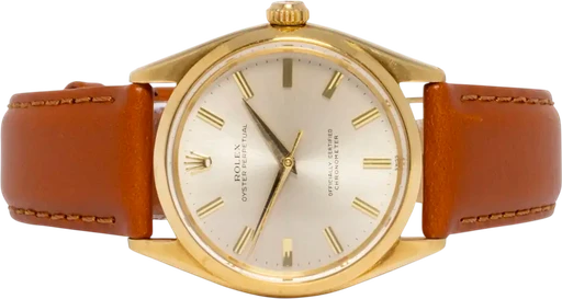 Title: Oyster Perpetual 34, Sølv, Guld, Læder
Brand: Rolex
Model: Oyster Perpetual
Ref: 6564
Category: Dress
Diameter: 34mm
Functions: Dato
Year: 1956
Price: 49900
Condition: 7.0
Dial Color: Sølv
Strap: Læder
Case material: Guld
Gender: Herre
Match: 100.0%
Billedet er ejet af Urhandleren (102612) Et Rolex ur