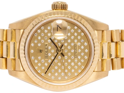 Title: Lady-Datejust 26, Champagne, Diamant, Guld, President
Brand: Rolex
Model: Datejust
Ref: 69178
Category: Dress
Diameter: 26mm
Functions: Dato
Year: 1984
Price: 109900
Condition: undefined
Dial Color: Guld
Strap: Metal
Case material: Guld
Gender: Dame
Match: 100.0%
Billedet er ejet af Urhandleren (102537) Et Rolex ur