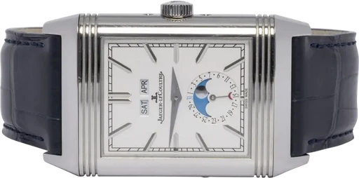 Title: Reverso Tribute Duo-Face Calendar, Moonphase Sølv, Blå, Stål
Brand: Jaeger-LeCoultre
Model: Reverso
Ref: Q3918420
Category: Dress
Diameter: 50mm
Functions: Dato, Ugedag, Månefase, GMT
Year: 2024
Price: 109900
Condition: 7.0
Dial Color: Blå
Strap: Læder
Case material: Stål
Gender: Herre
Match: 100.0%
Billedet er ejet af Urhandleren (153503) Et Jaeger-LeCoultre ur