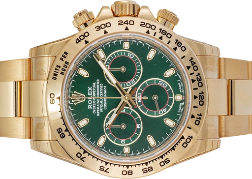 Titel: Daytona 116508 Green
Mærke: Rolex
Model: Daytona
Ref.: 116508
Årgang: 2023
Tilbehør: Boks og Papirer
Stand: 10.0 (Nyt)
Pris:
Diameter: 40mm
Funktioner: Kronograf, Dato
Skivefarve: Grøn
Rem: Metal
Kassemateriale: Guld
Kategori: Racing
Køn: Herre
Match: 100.0%
Billedet ejes af Urbørsen (102206) Et Rolex ur