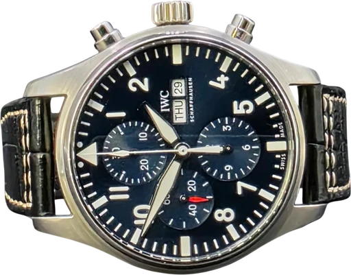 Titel: Pilot Chronograph Le Petit Prince (Nyhed)
Mærke: IWC
Model: Pilot Chronograph Le Petit Prince
Ref.: IW377714
Årgang: 2019
Tilbehør: Boks og Papirer
Stand: 9.0 (Brugt)
Pris: 37.900 kr.
Diameter: 43mm
Funktioner: Kronograf, Dato, Ugedag
Skivefarve: Blå
Rem: Læder
Kassemateriale: Stål
Kategori: Pilot
Køn: Herre
Match: 100.0%
Billedet ejes af WatchMania (1203390) Et IWC ur