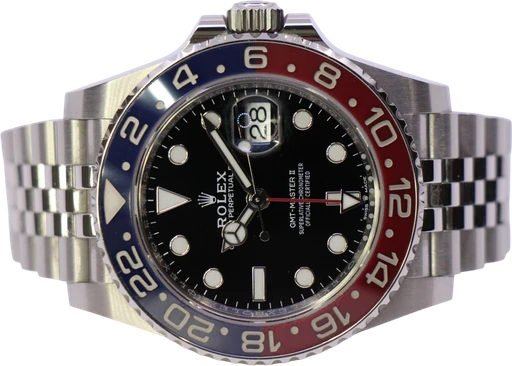 Title: Gmt-Master II 126710Blro – 05/2025 (Pepsi)
Brand: Rolex
Model: GMT - Master II
Ref: 126710BLRO
Category: Sport
Diameter: 40mm
Functions: Dato, GMT
Year: 2025
Price: 155000
Condition: 9.7
Dial Color: Sort
Strap: Metal
Case material: Stål
Gender: Herre
Match: 100.0%
Billedet er ejet af WeWatches (531091) Et Rolex ur