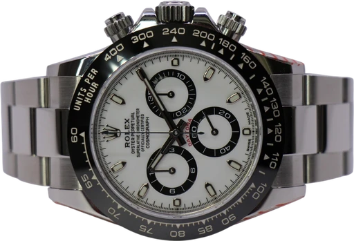 Titel: Cosmograph Daytona 116500Ln – Rolex Service 06/2026 (Panda) (Nyhed)
Mærke: Rolex
Model: Cosmograph Daytona
Ref.: 116500LN
Kategori: Racing
Diameter: 40mm
Funktioner: Kronograf
Årgang: 2019
Pris: 200000
Stand: 9.5 (Brugt)
Skivefarve: Hvid
Rem: Metal
Kassemateriale: Stål
Køn: Herre
Match: 100.0%
Billedet ejes af WeWatches (954542) Et Rolex ur