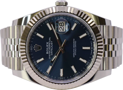 Titel: Datejust 41Mm 126334 Blue – New 08/2026
Mærke: Rolex
Model: Datejust 41
Ref.: 126334
Årgang: 2026
Tilbehør: Boks og Papirer
Stand: 10.0 (Nyt)
Pris: 112.000 kr.
Diameter: 41mm
Funktioner: Dato
Skivefarve: Blå
Rem: Metal
Kassemateriale: Stål
Kategori: Dress
Køn: Herre
Match: 100.0%
Billedet ejes af WeWatches (1103743) Et Rolex ur