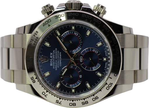 Title: Cosmograph Daytona 116509
Brand: Rolex
Model: Cosmograph Daytona
Ref: 116509
Category: Racing
Diameter: 40mm
Functions: Kronograf
Year: 2023
Price: 295000
Condition: 9.7
Dial Color: Blå
Strap: Metal
Case material: Guld
Gender: Herre
Match: 100.0%
Billedet er ejet af WeWatches (136939) Et Rolex ur