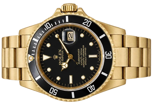 Titel: Submariner ref. 16808 i guld med sort skive
Mærke: Rolex
Model: Submariner
Ref.: 16808
Årgang: 1983
Tilbehør:
Stand: 8.0 (Brugt)
Pris: 220.000 kr.
Diameter: 40mm
Funktioner: Dato
Skivefarve: Sort
Rem: Metal
Kassemateriale: Guld
Kategori: Dykker
Køn: Herre
Match: 100.0%
Billedet ejes af Wine & Watches (102171) Et Rolex ur