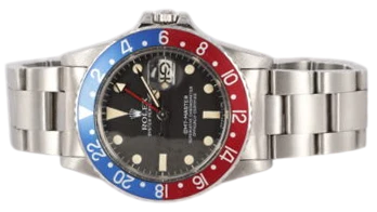Titel: GMT-MASTER II (Pepsi)
Mærke: Rolex
Model: GMT-Master II
Ref.: 16750
Årgang: 1984
Tilbehør: Boks
Stand: 9.0 (Brugt)
Pris: 130.000 kr.
Diameter: 40mm
Funktioner: GMT, Dato
Skivefarve: Sort
Rem: Metal
Kassemateriale: Stål
Kategori: Sport
Køn: Herre
Match: 100.0%
Billedet ejes af Wine & Watches (102180) Et Rolex ur