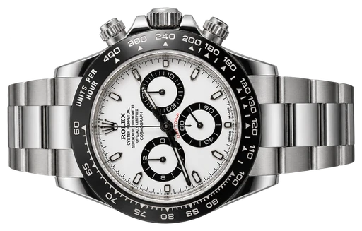 Titel: Daytona (Panda)
Mærke: Rolex
Model: Daytona
Ref.: 116500LN
Årgang: 2019
Tilbehør: Boks og Papirer
Stand: 8.5 (Brugt)
Pris: 205.000 kr.
Diameter: 40mm
Funktioner: Kronograf
Skivefarve: Hvid
Rem: Metal
Kassemateriale: Stål
Kategori: Racing
Køn: Herre
Match: 100.0%
Billedet ejes af Wine & Watches (935705) Et Rolex ur